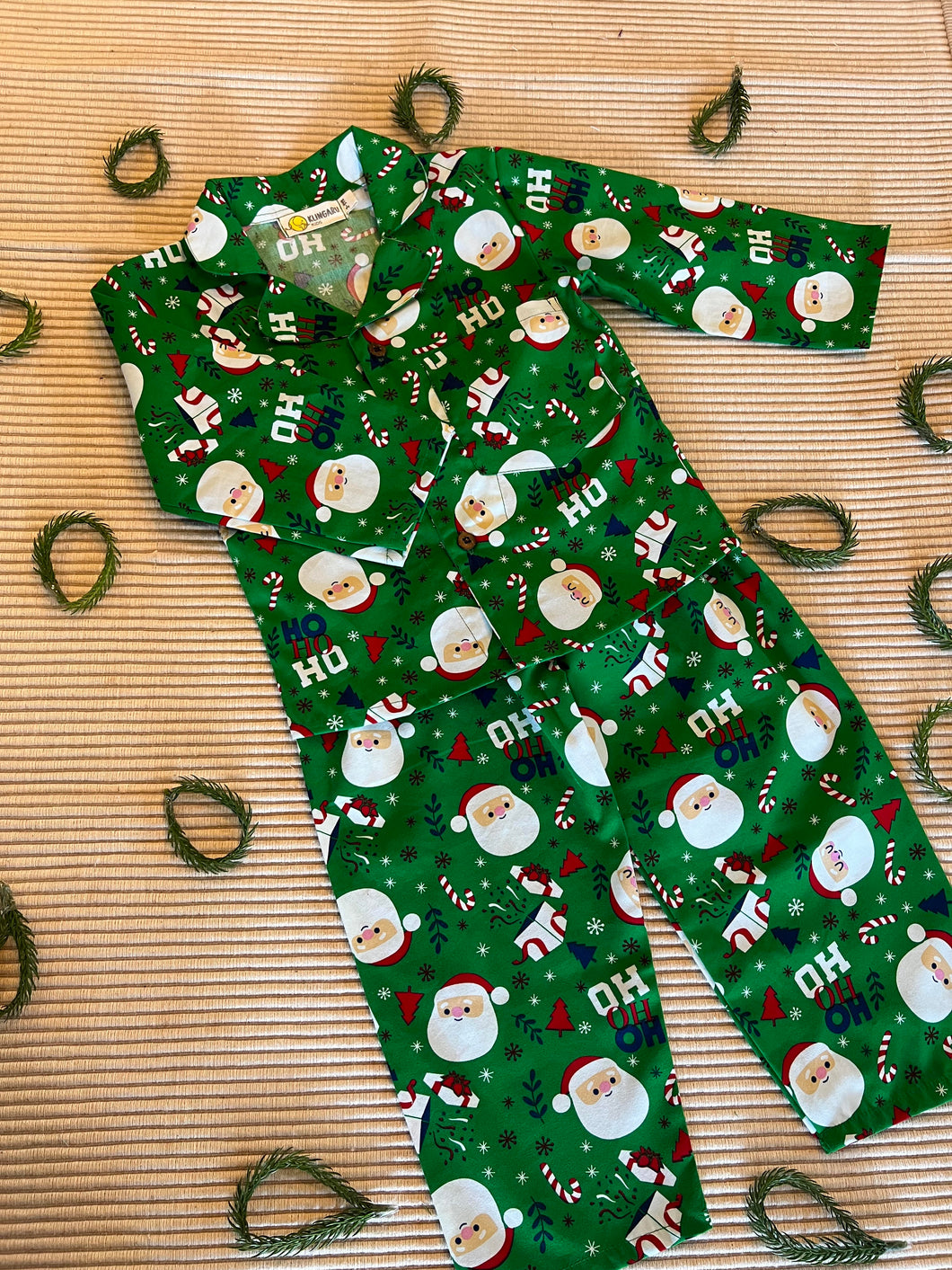 Klingaru Christmas PJ Set Night Suit - Green Santa