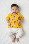 Unisex Newborn Half Sleeves Jhabla Set - Yellow Pichwai