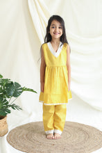 Load image into Gallery viewer, Klingaru Girl Kurta and Pant Set - Solid Yellow with Lace
