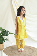 Load image into Gallery viewer, Klingaru Girl Kurta and Pant Set - Solid Yellow with Lace
