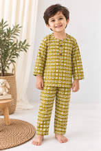 Load image into Gallery viewer, Yellow checks with Heart Cotton Night Suit for Kids
