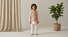 Charger l'image dans la galerie, Klingaru Long Kurta Pajama Jacket Set- Pink with Lotus Pichwai Jacket
