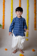 Klingaru Long Kurta Set - Blue with Satin Dhoti