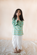 Klingaru Long Kurta Set - Green Kamdhenu with Off White Dhoti