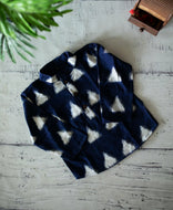 Klingaru Full Sleeves Short Kurta - Ink Blue  offwhite Tikon Double Ikat