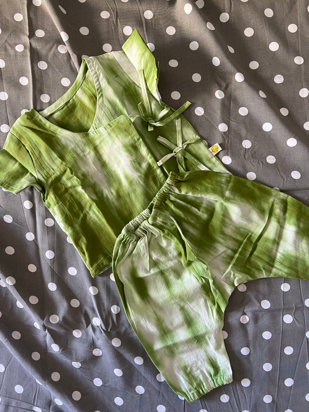 Unisex Newborn Jhabla Set - Green Shibori  (0-4 Months)