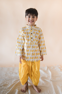 Klingaru Long Kurta Set - Mustard Kamdhenu with Mustard Dhoti