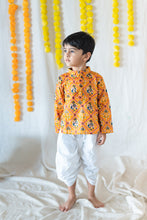 Load image into Gallery viewer, Klingaru Full Sleeves Short Kurta - Mustard Patola Glaze Cotton (Last piece left)
