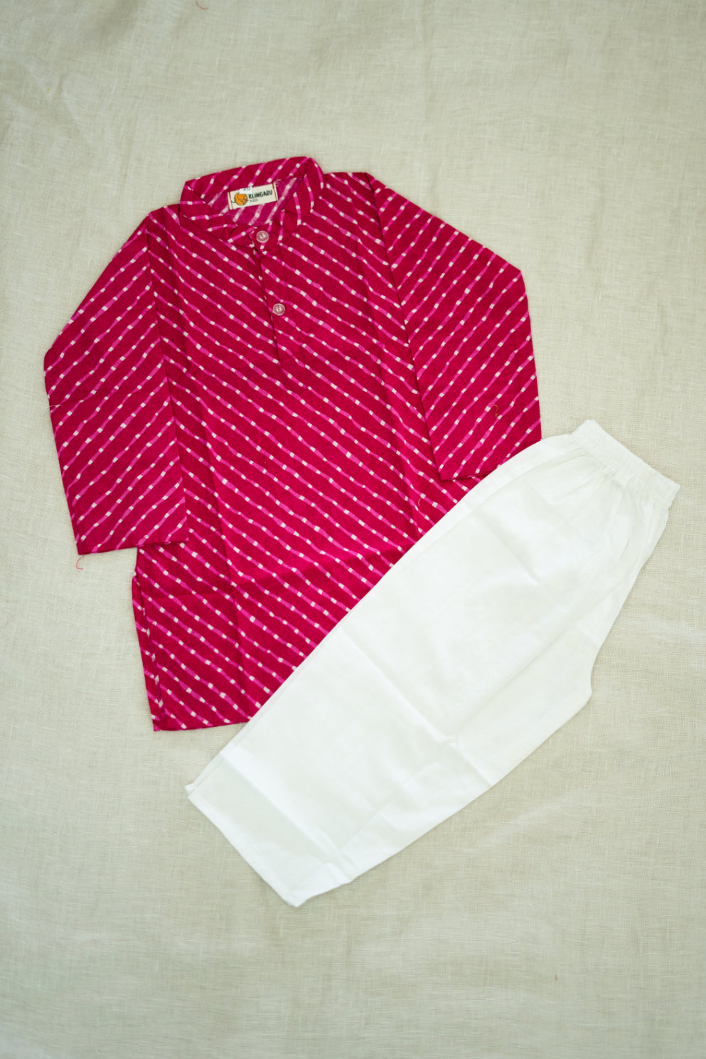 Klingaru Long Kurta Pajama Set  - Pink Lehariya (  8-9  Years)