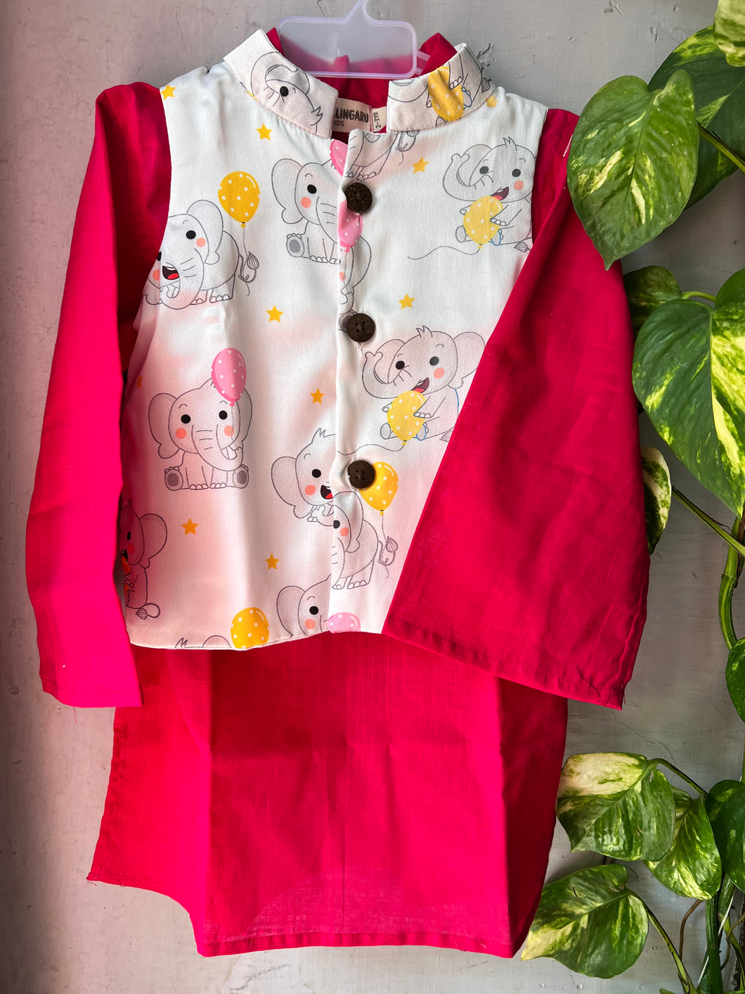 Klingaru Long Kurta Pajama Jacket Set- Pink with Ellie Jacket
