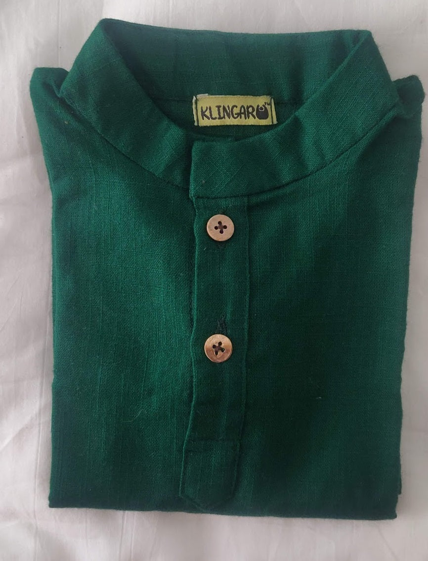 Klingaru Long Kurta - Dark Green Solid