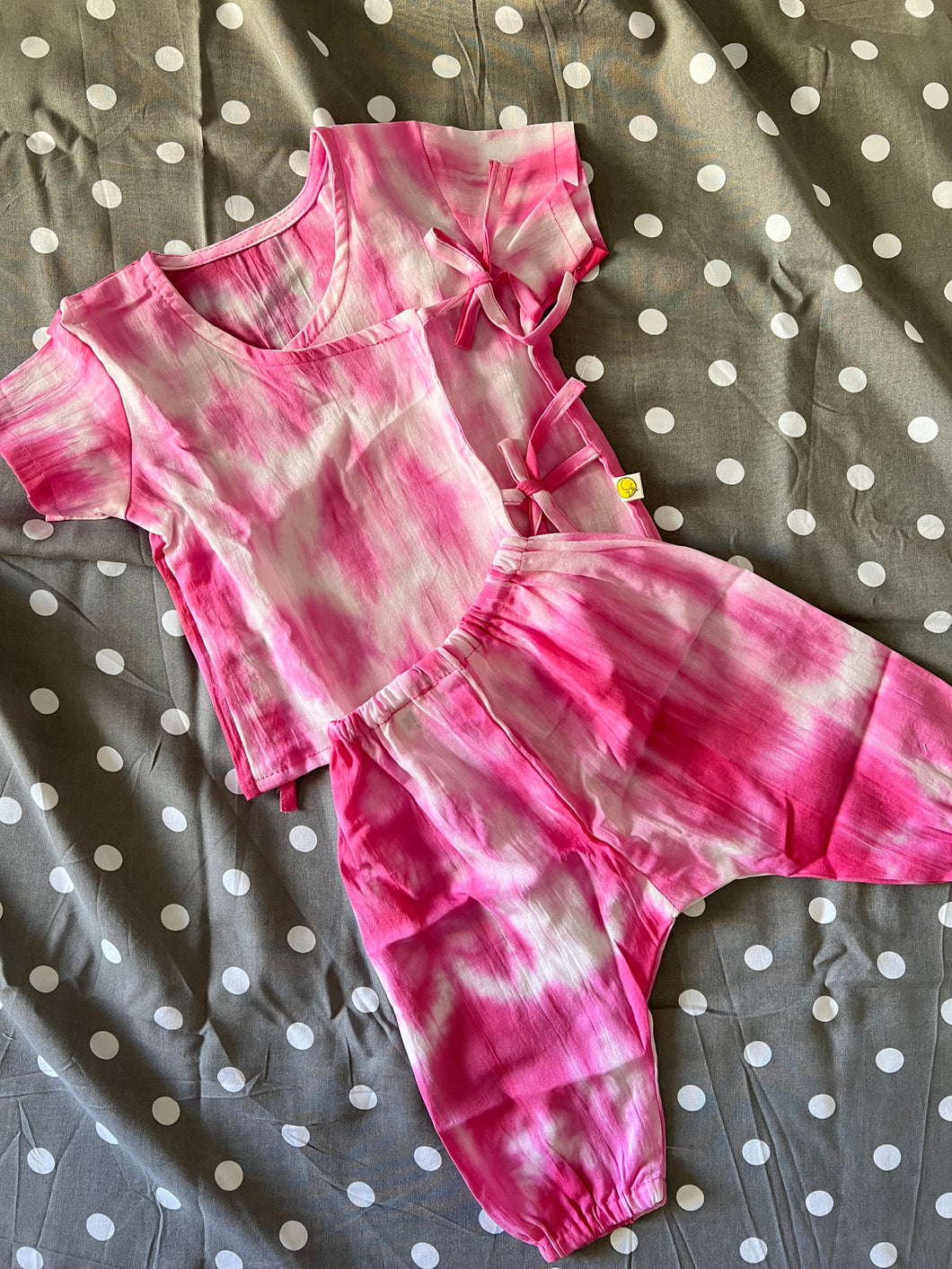 Unisex Newborn Jhabla Set - Pink Shibori  (0-4 Months)