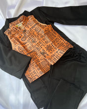 Load image into Gallery viewer, Klingaru Long Kurta Pajama Jacket Set- Black with Peach Jacket
