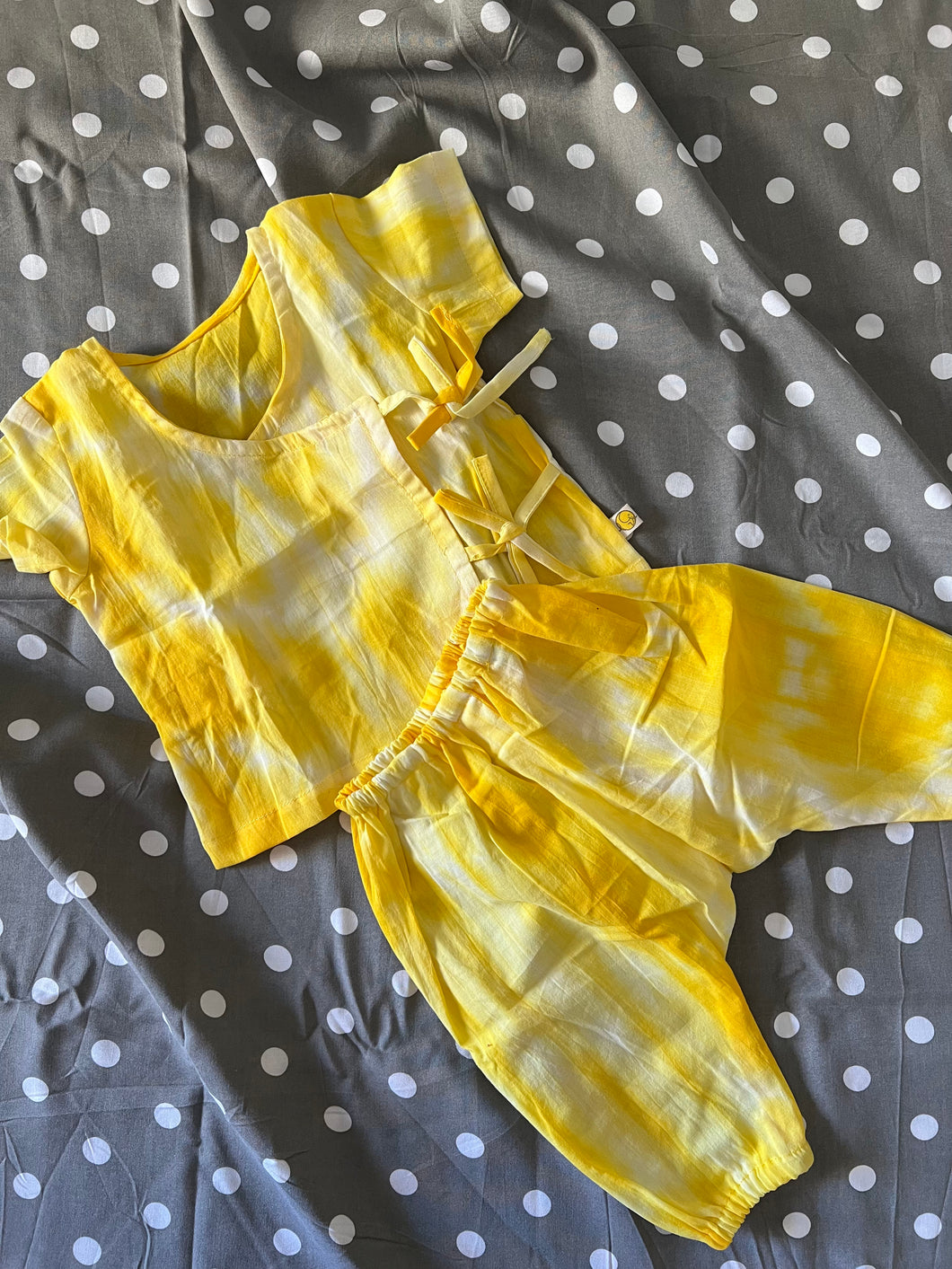 Unisex Newborn Jhabla Set - Yellow Shibori  (0-4 Months)